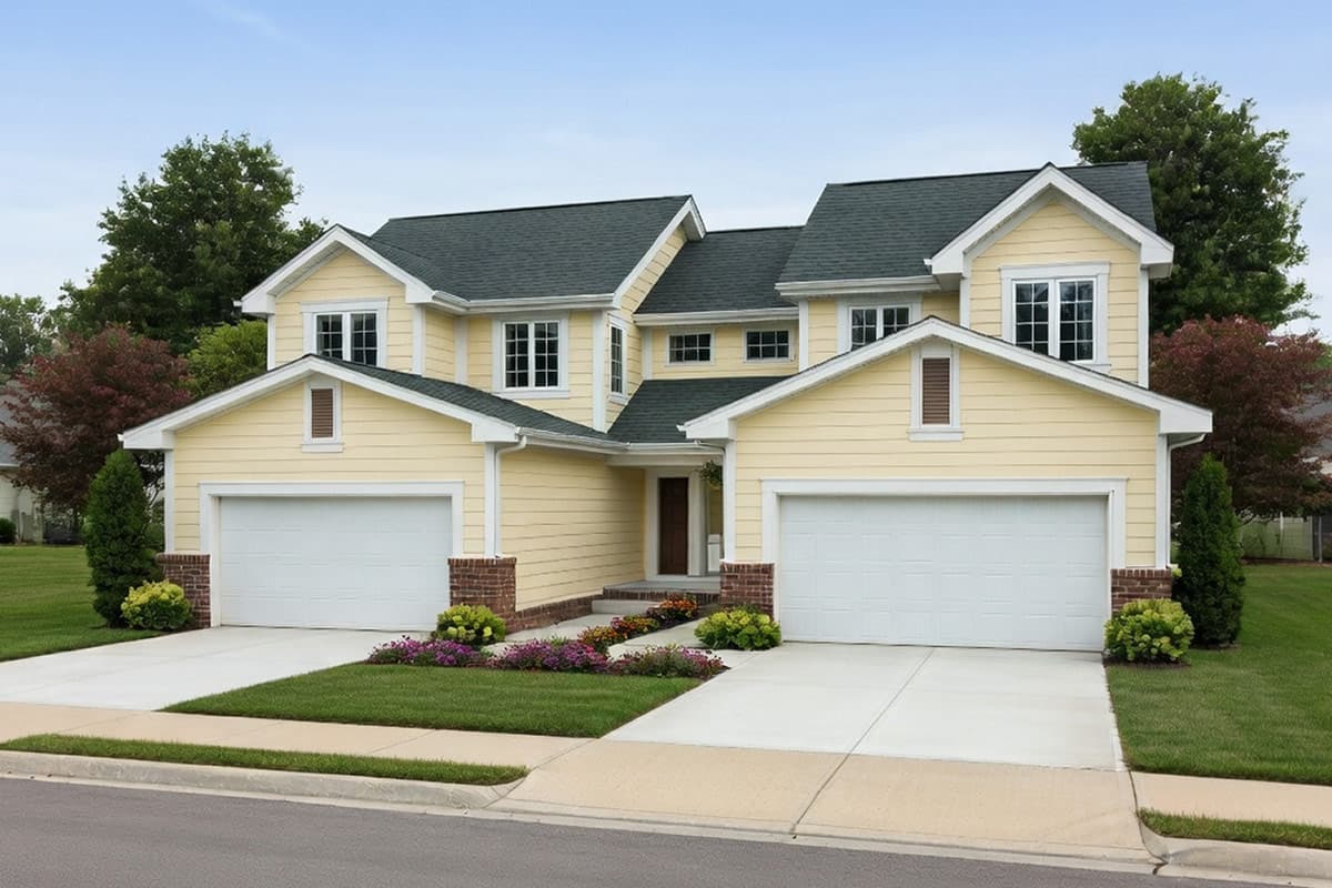 Plan image - 42769DB:Traditional Multifamily House Plan with Three Bedrooms and Attached Garages