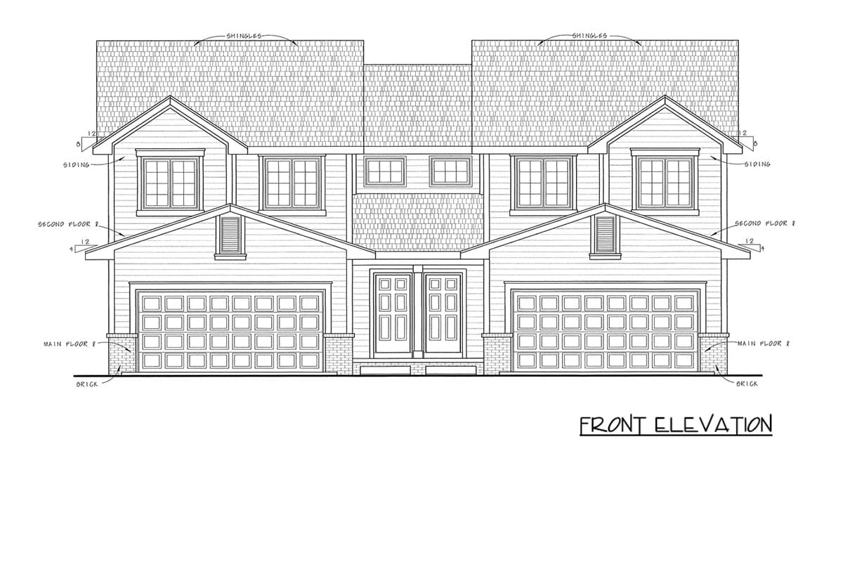 Plan 42769DB: Traditional Multifamily House Plan with Three Bedrooms and Attached Garages - Image #3 - Traditional