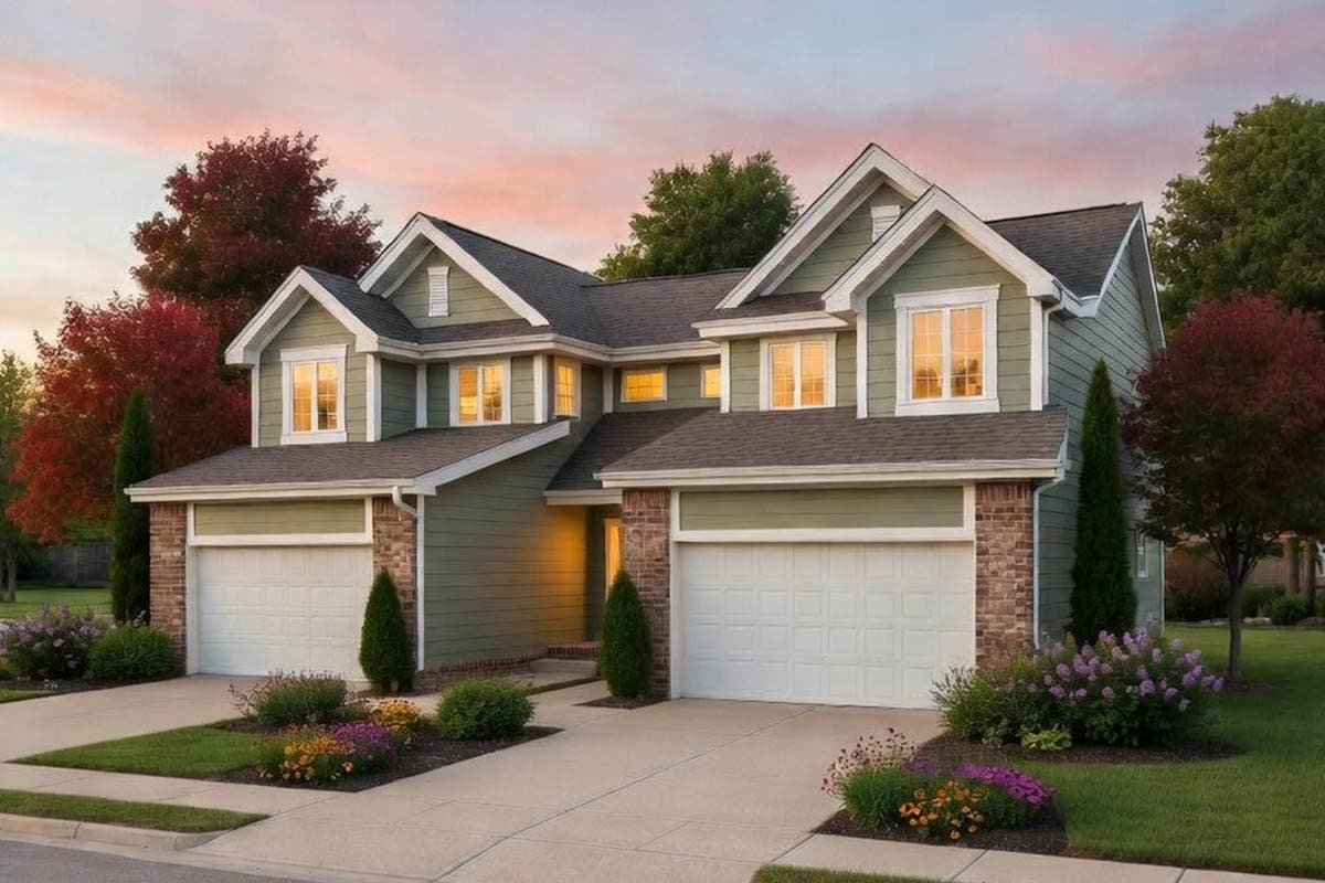 Plan 42770DB:  Charming Traditional Craftsman Two-Story Duplex House Plan with Two-Car Garage - Image #3 - Craftsman, Traditional