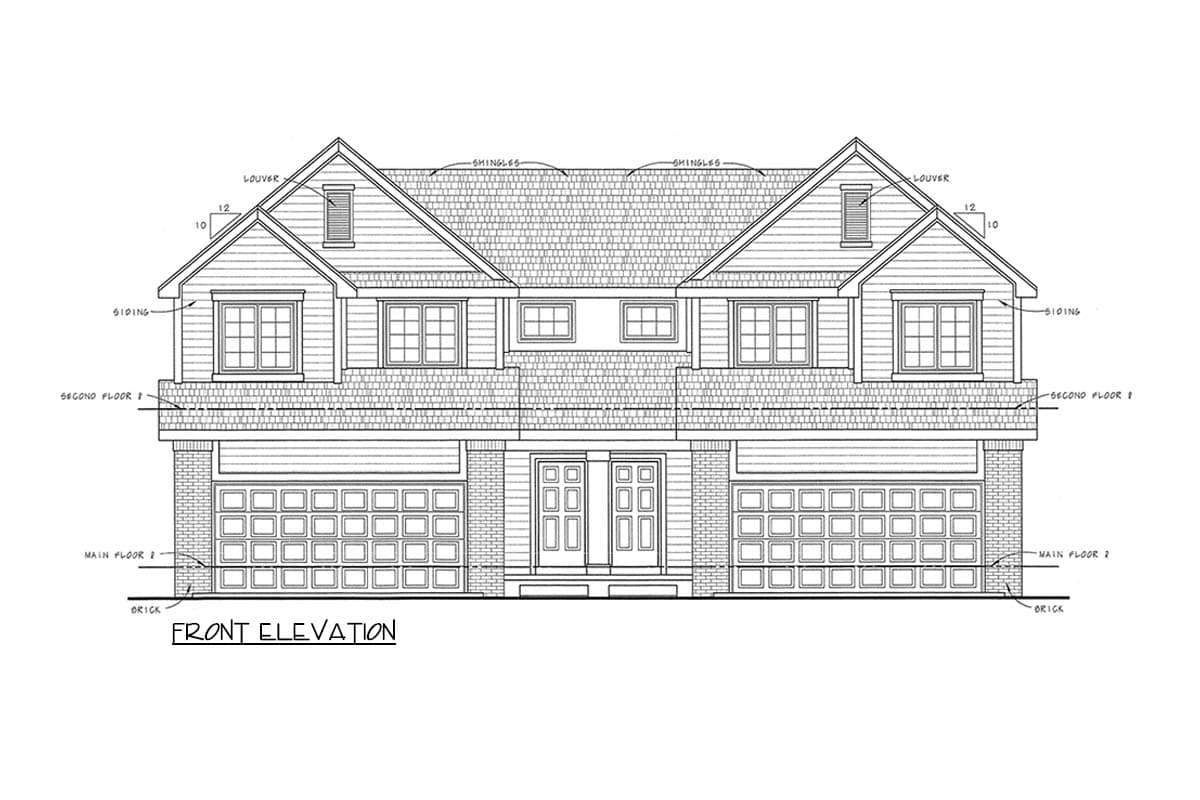 Plan 42770DB:  Charming Traditional Craftsman Two-Story Duplex House Plan with Two-Car Garage - Image #2 - Craftsman, Traditional