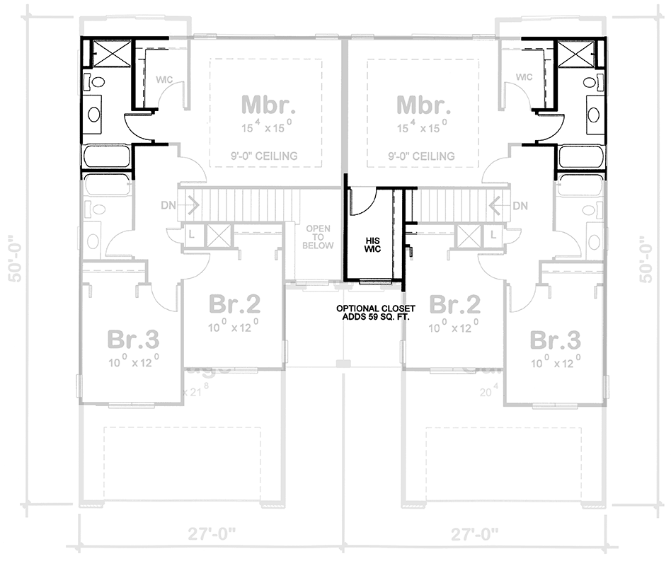 Plan 42770DB:  Charming Traditional Craftsman Two-Story Duplex House Plan with Two-Car Garage - Floor Plan - Image #9 - Craftsman, Traditional