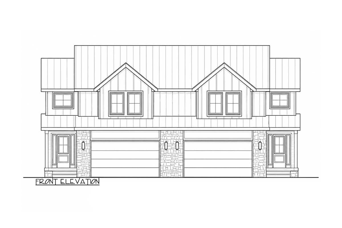 Plan 42773DB: Modern Farmhouse Duplex House Plan with Three Bedrooms and Two-Car Garages - Image #2 - Modern Farmhouse, New American