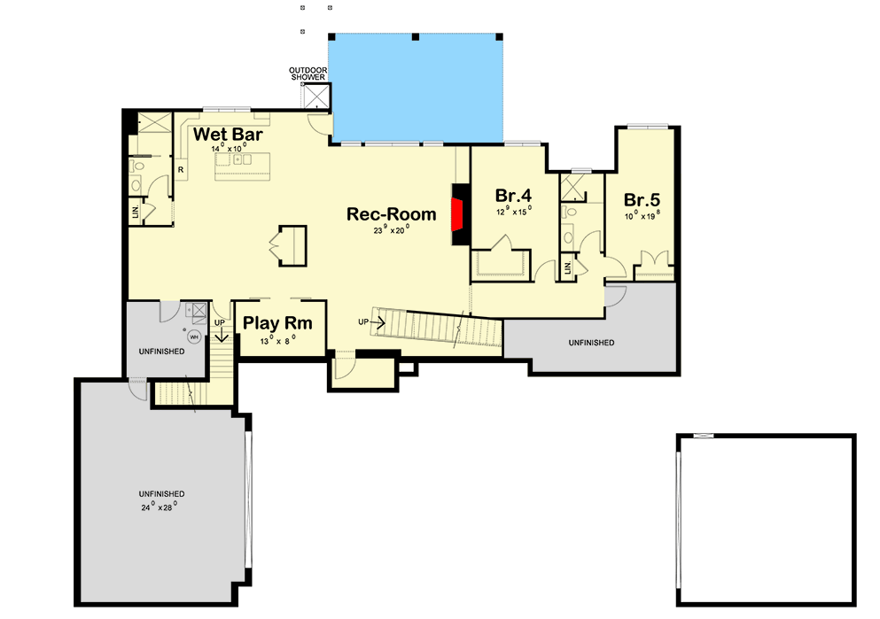 Plan 42776DB: Luxury Contemporary House Plan with 5 Bedrooms and 4-Car Garage - Floor Plan - Lower Level - Contemporary, Modern