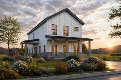 Modern Farmhouse Barndominium House Plan with Four Bedrooms and Office