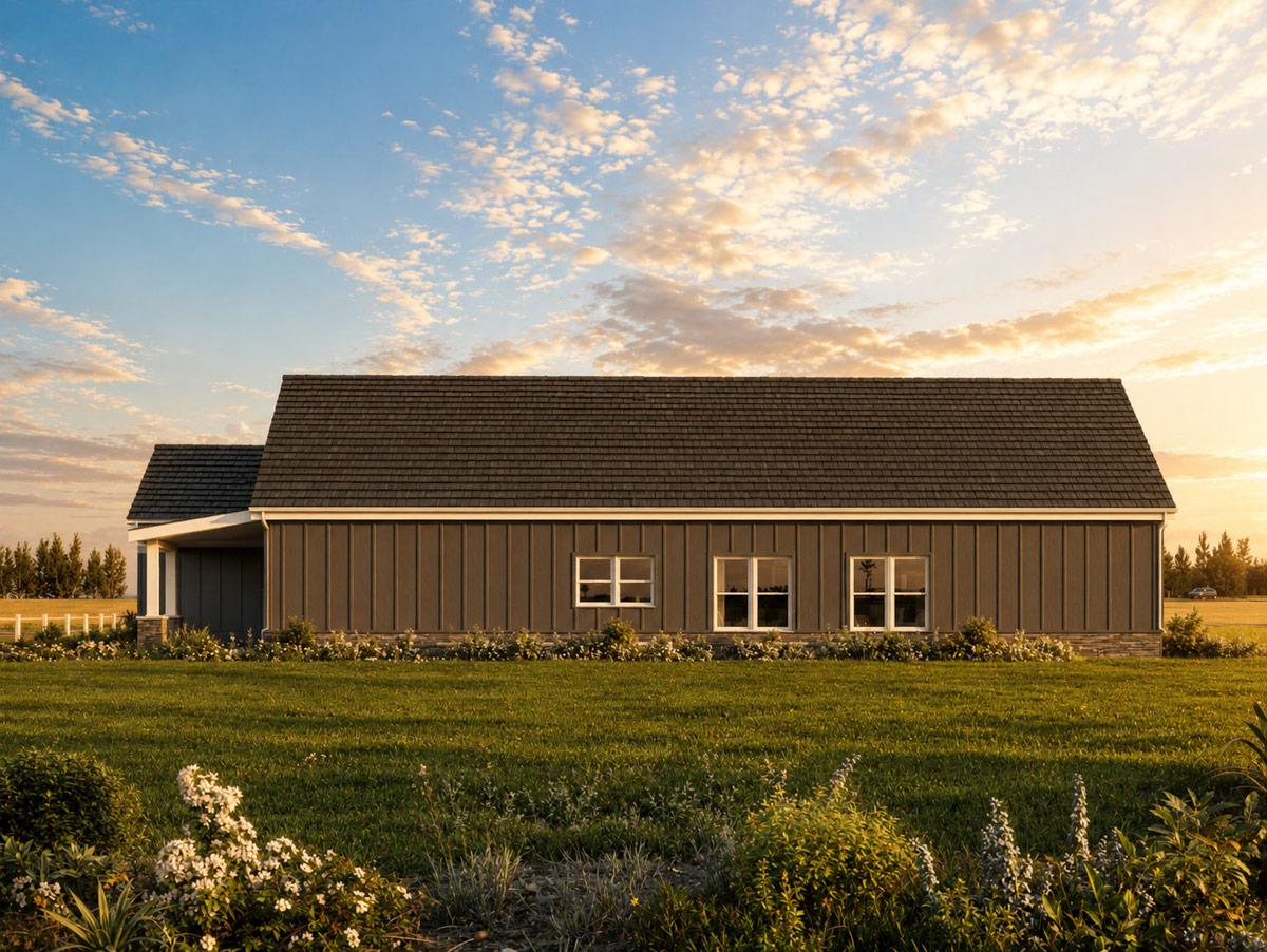 Plan 850047PKE: Narrow Modern Barndominium House Plan with 3 Bedrooms and 1,609 Square Feet - Image #6 - Barndominium, Craftsman, Traditional