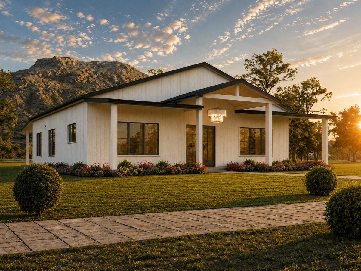 Plan 850050PKE: Three Bedroom Farmhouse House Plan with Expansive Front Porch - Image #2 - Barndominium, Modern Farmhouse, Ranch