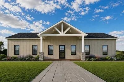 Barndominium Farmhouse House Plan with 3 Bedrooms and Expansive Covered Porch