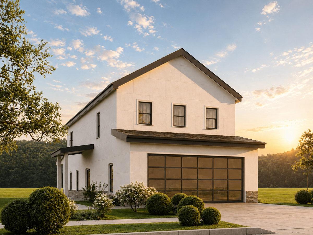 Plan 850052PKE: Modern Three Bedroom House Plan with Two Car Garage and Patio - Image #2 - Contemporary, Modern
