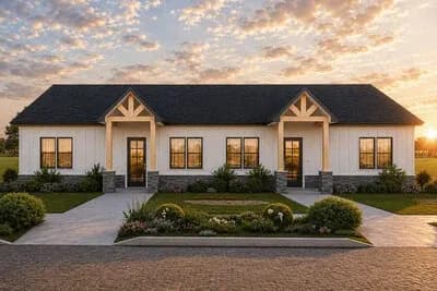 Modern Barndominium Duplex House Plan with Two Bedrooms and Two Baths