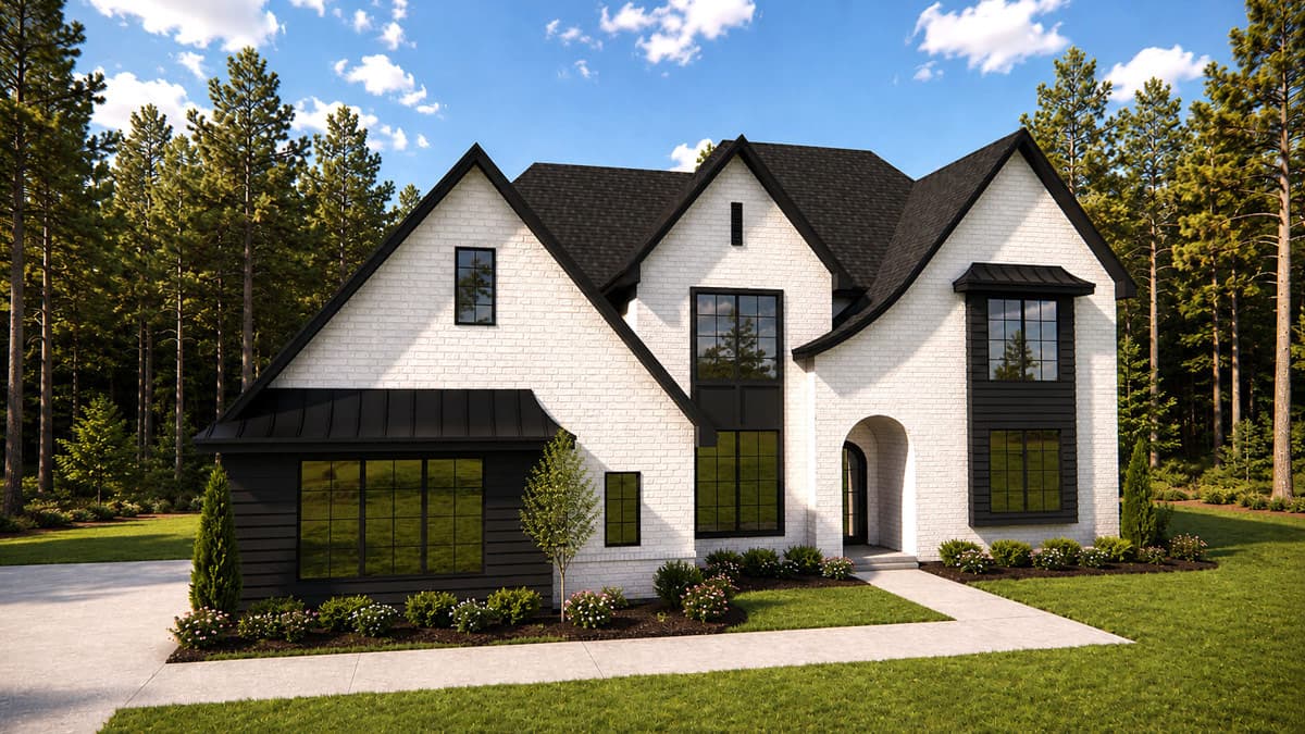 Plan 880022HLN: Modern European House Plan with 4 Bedrooms and Spacious Rear Porch - Image #2 - European, New American, Traditional, Tudor