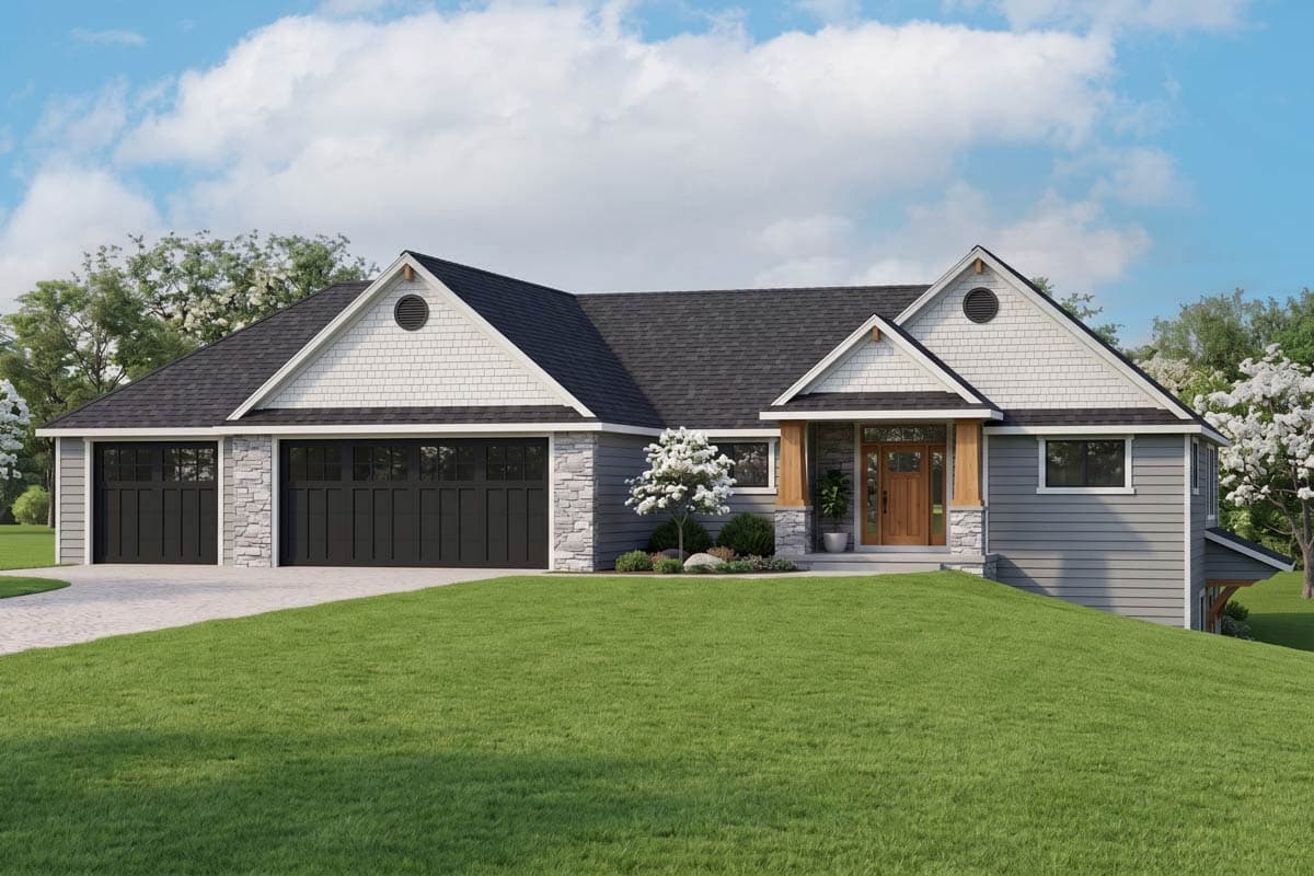 Plan image - 135446GRA:Country Craftsman House Plan Featuring Three Bedrooms and Three-Car Garage