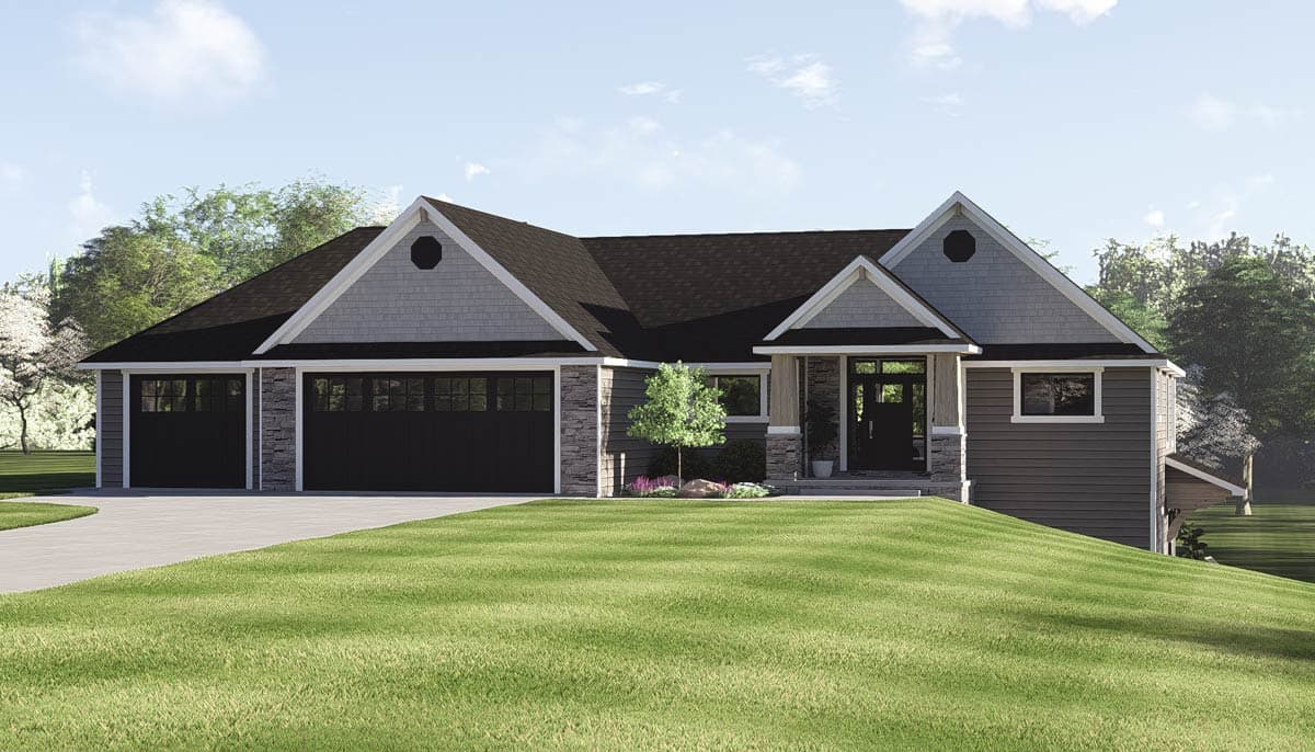 Plan 135446GRA: Country Craftsman House Plan Featuring Three Bedrooms and Three-Car Garage - Image #2 - Country, Craftsman, New American