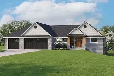 Country Craftsman House Plan Featuring Three Bedrooms and Three-Car Garage