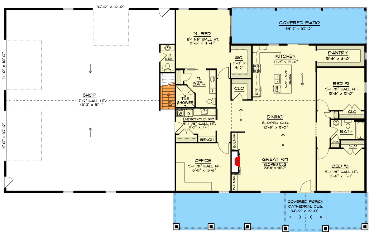 Plan 135449GRA: Modern Farmhouse Barndominium House Plan with Four Car Garage - Floor Plan - Image #17 - Barndominium, Country, Craftsman, Farmhouse, New American