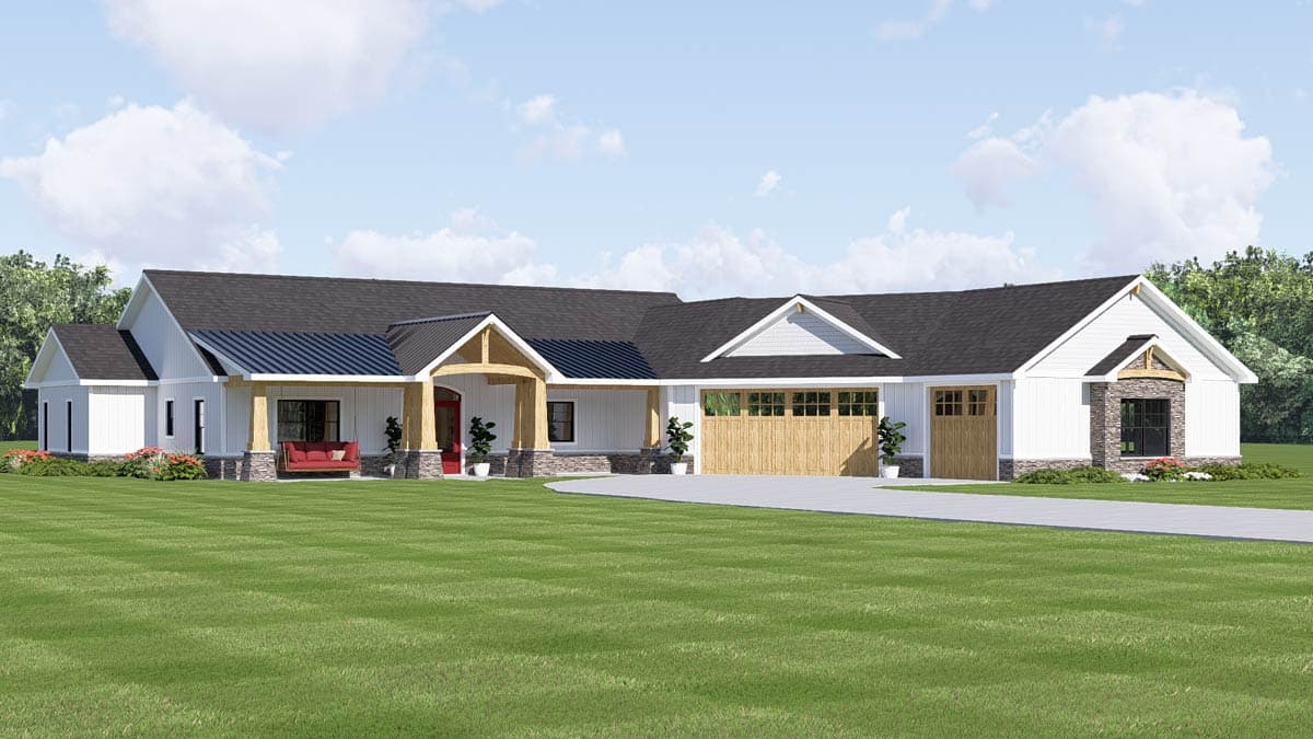 Plan 135450GRA: New American Ranch House Plan with 3-Car Garage and Sunroom - Image #8 - Country, Craftsman, Farmhouse, New American, Ranch