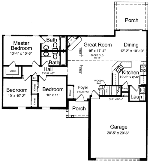 Plan 39159ST: Ranch in Brick or Siding - Floor Plan - Main Level - Ranch, Traditional