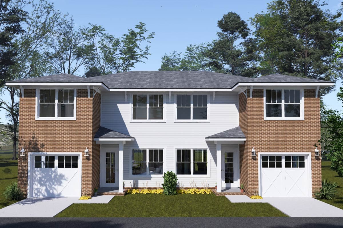 Plan image - 52566WM:Traditional Three Bedroom Duplex House Plan with Private Garages