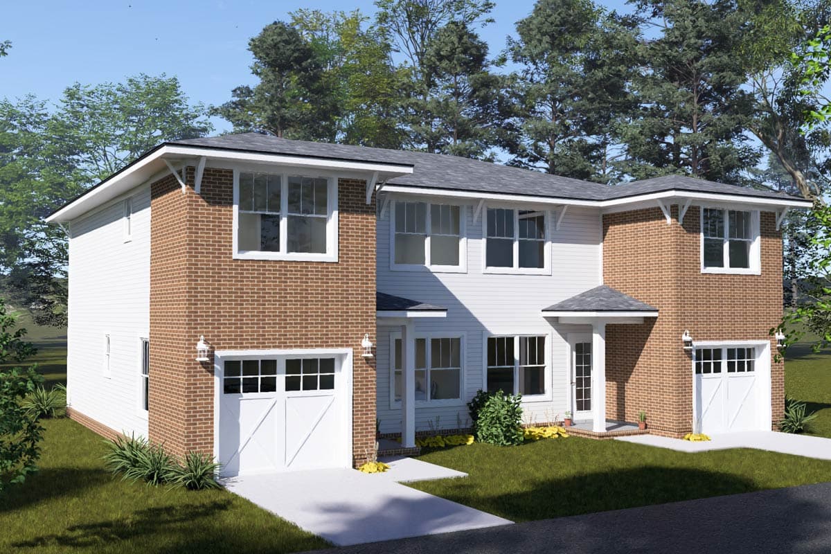 Plan 52566WM: Traditional Three Bedroom Duplex House Plan with Private Garages - Image #7 - Traditional