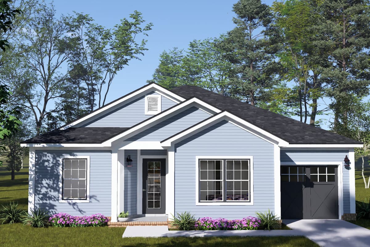 Plan image - 52569WM:Four Bedroom Cottage House Plan with Attached Two-Car Tandem Garage