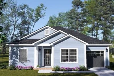 Four Bedroom Cottage House Plan with Attached Two-Car Tandem Garage
