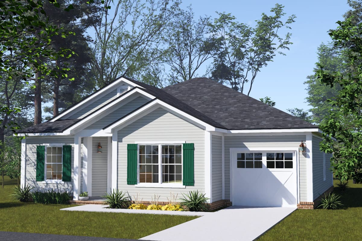 Plan 52571WM: Three Bedroom Cottage House Plan with Attached Two Car Garage - Image #4 - Cottage, Country, Ranch