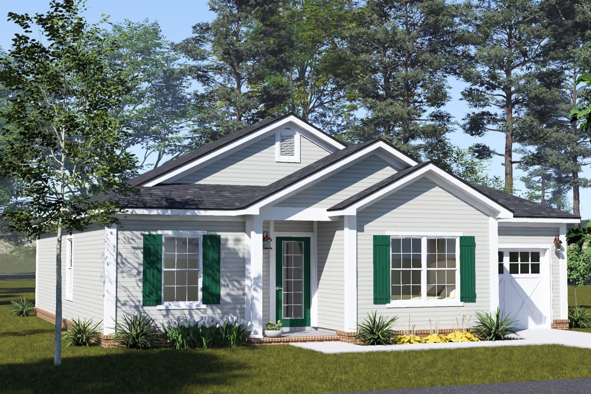 Plan 52571WM: Three Bedroom Cottage House Plan with Attached Two Car Garage - Image #6 - Cottage, Country, Ranch