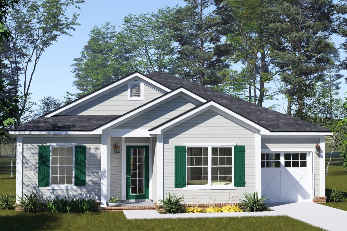 Plan image - 52571WM:Three Bedroom Cottage House Plan with Attached Two Car Garage