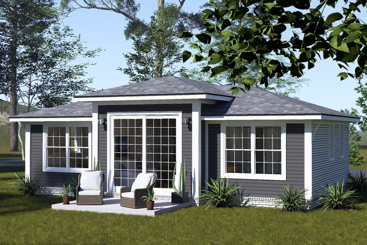 Plan 52574WM: Contemporary Two Bedroom Ranch House Plan with Efficient 645 Square Feet - Image #6 - Contemporary, Cottage, Ranch