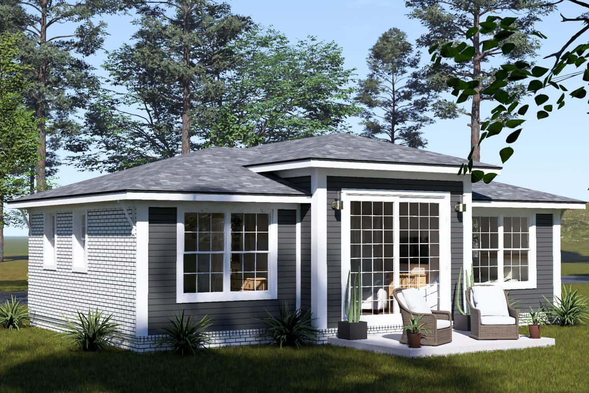 Plan 52574WM: Contemporary Two Bedroom Ranch House Plan with Efficient 645 Square Feet - Image #3 - Contemporary, Cottage, Ranch