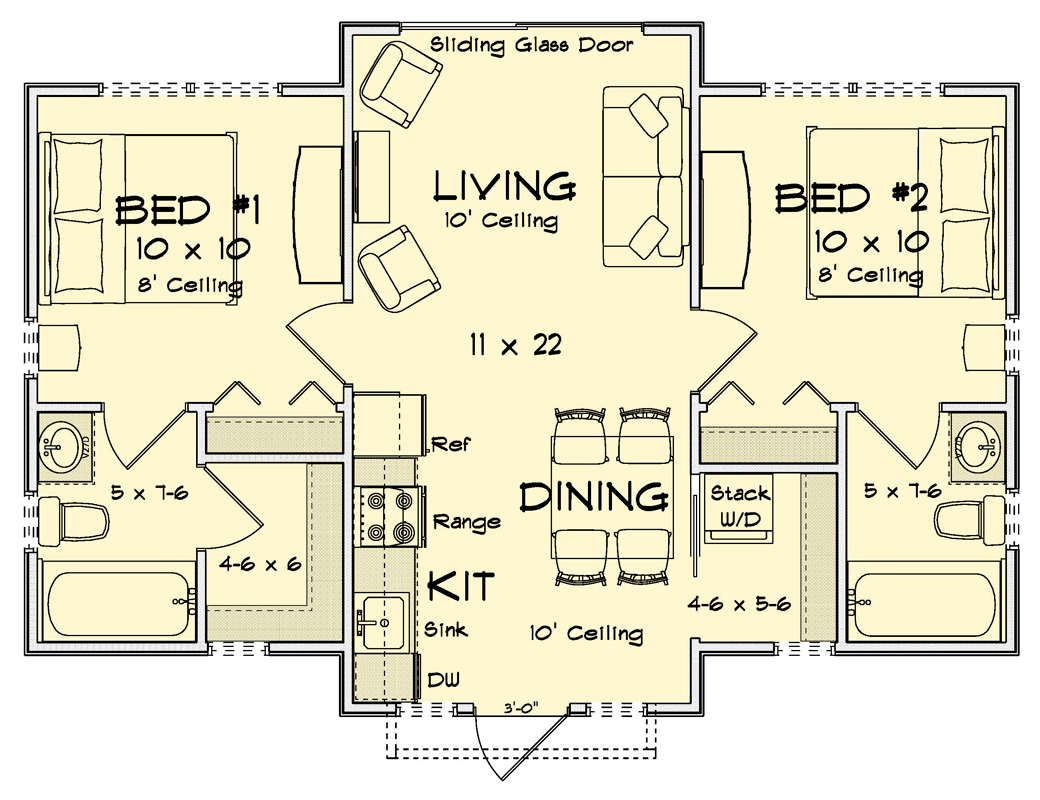 Plan 52574WM: Contemporary Two Bedroom Ranch House Plan with Efficient 645 Square Feet - Floor Plan - Image #21 - Contemporary, Cottage, Ranch
