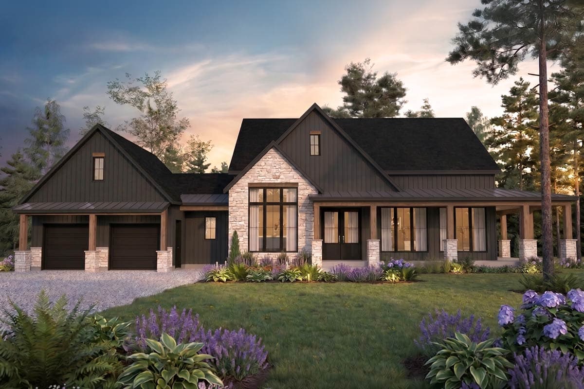 Modern Farmhouse House Plan with 3 Bedrooms and Wraparound Porch
