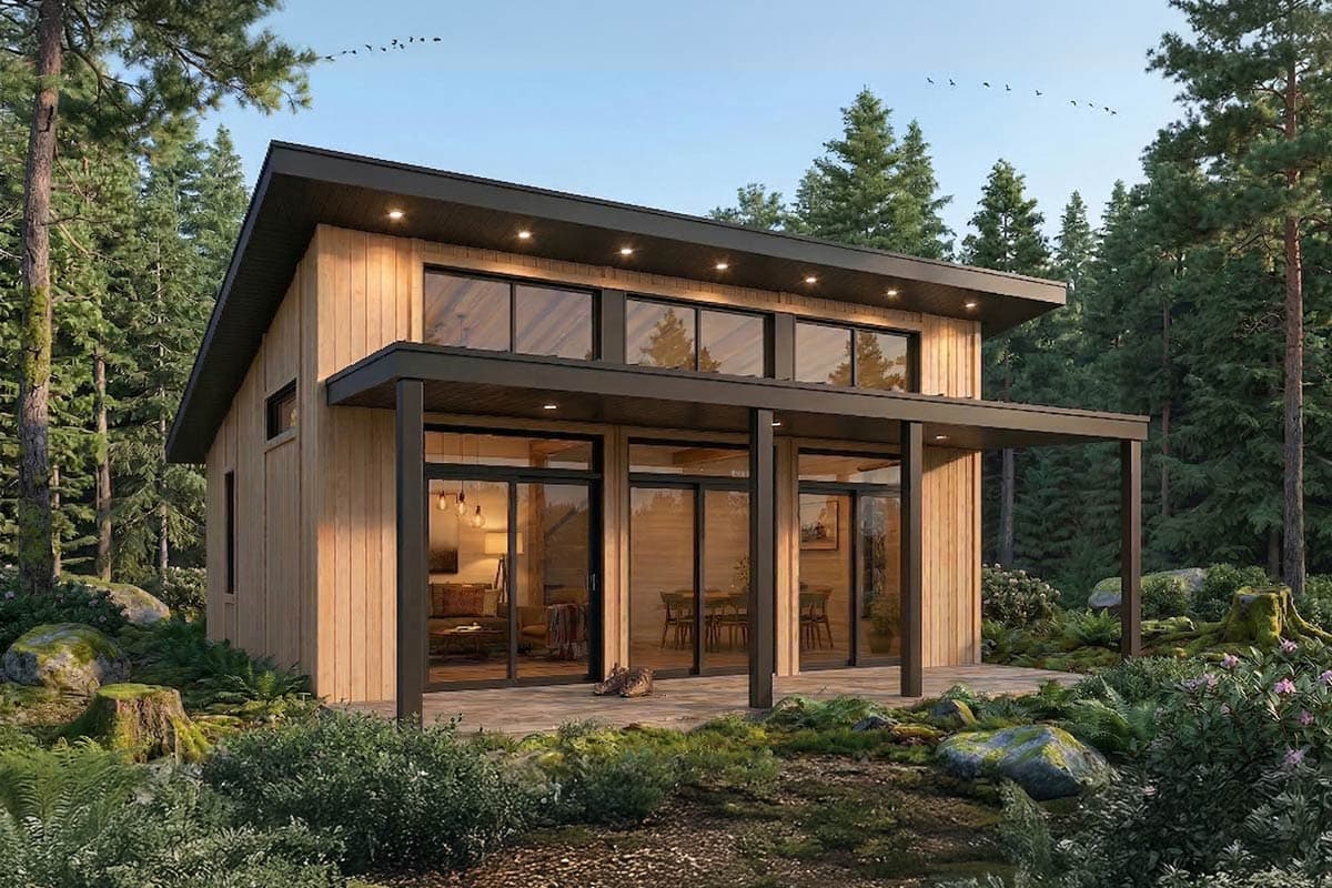 Plan image - 22753DR:Modern Mountain Cabin House Plan with Two Bedrooms and Open Layout