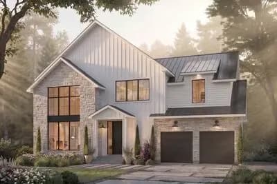 Modern Farmhouse House Plan with 3 Bedrooms and Two-Story Great Room