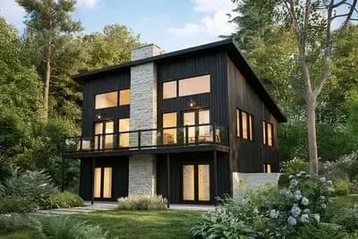Contemporary Three Bedroom Modern Vacation House Plan with Two Story Great Room