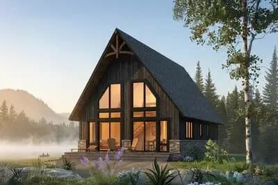 Cozy Three Bedroom A-Frame Cabin House Plan with Loft Space