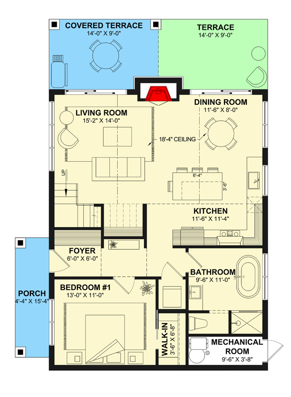 Plan 22767DR: Rustic Cottage House Plan with Two Bedrooms and Loft - Floor Plan - Main Level - Cabin, Cottage, Rustic