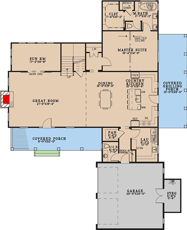 Plan 70980MK: Charming Country Farmhouse House Plan with Three Bedrooms and Courtyard Garage Entry - Floor Plan - Image #2 - Country, Farmhouse