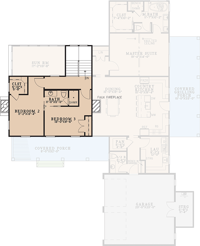 Plan 70980MK: Charming Country Farmhouse House Plan with Three Bedrooms and Courtyard Garage Entry - Floor Plan - Image #3 - Country, Farmhouse