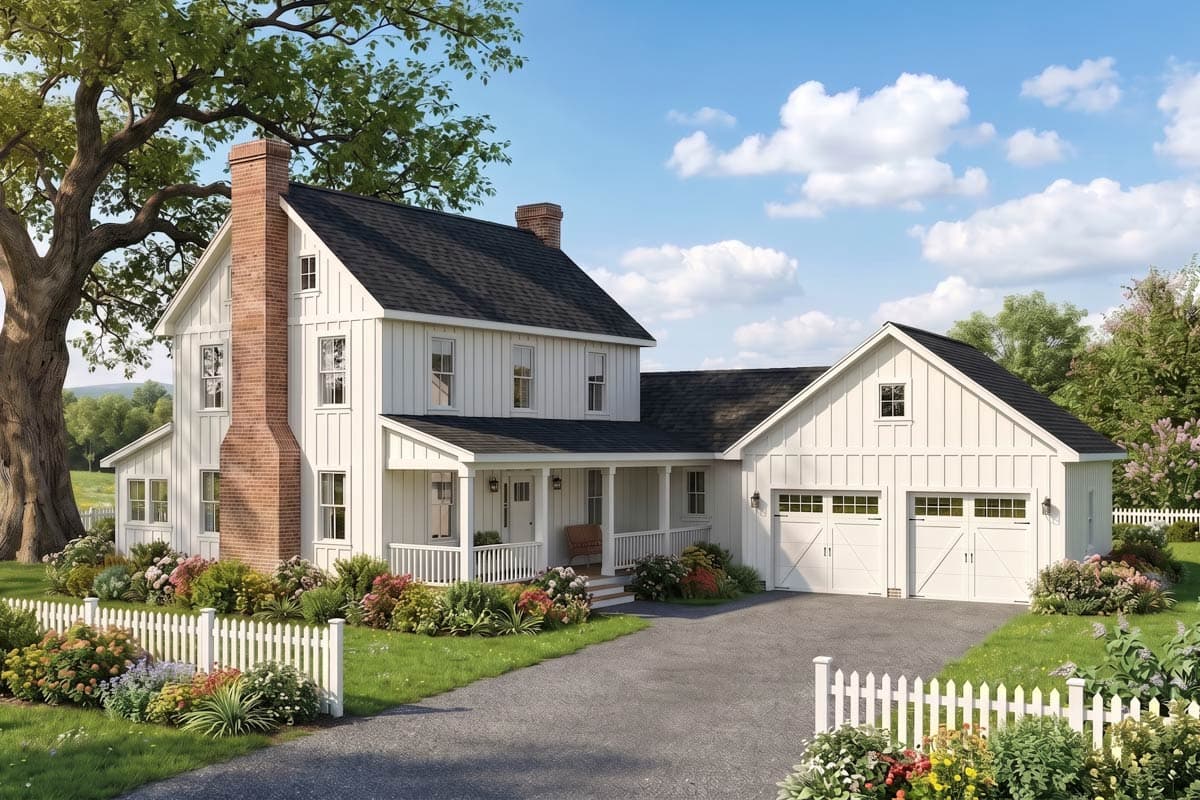 Plan image - 70980MK:Charming Country Farmhouse House Plan with Three Bedrooms and Courtyard Garage Entry