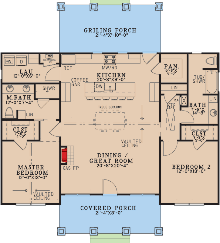 Plan 70978MK: Charming Mountain Farmhouse House Plan with Two Bedrooms - Floor Plan - Image #2 - Farmhouse, Mountain, New American
