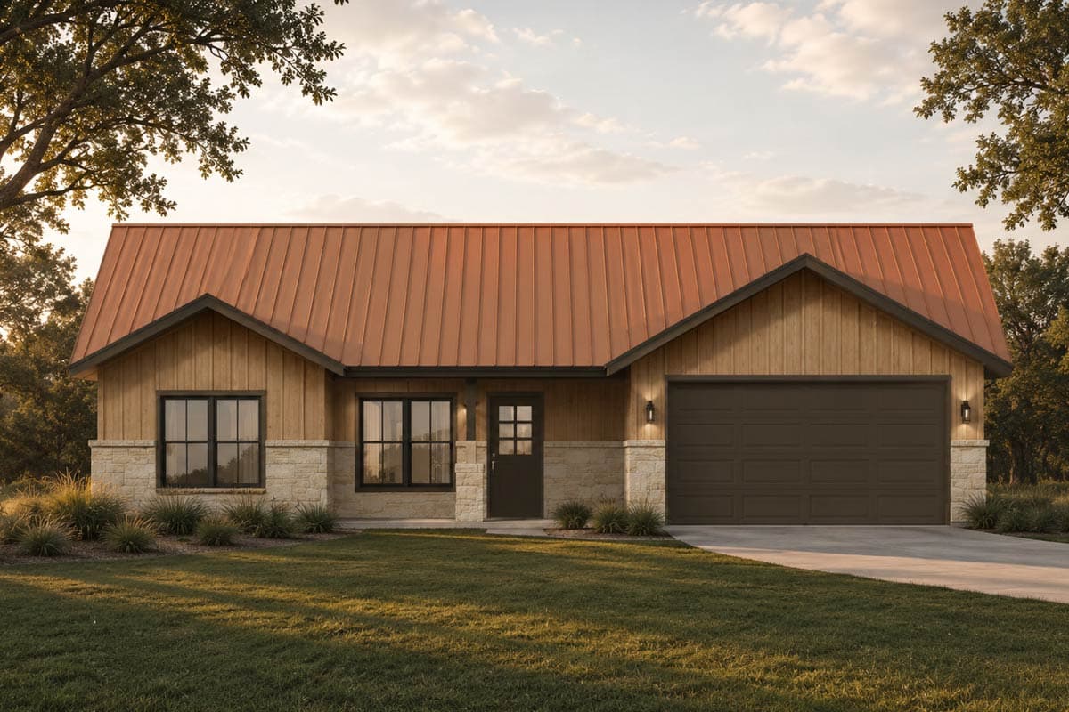 Plan 150032HRP: Three Bedroom New American Ranch House Plan with Two-Car Garage - Image #3 - Craftsman, Mountain, New American, Ranch