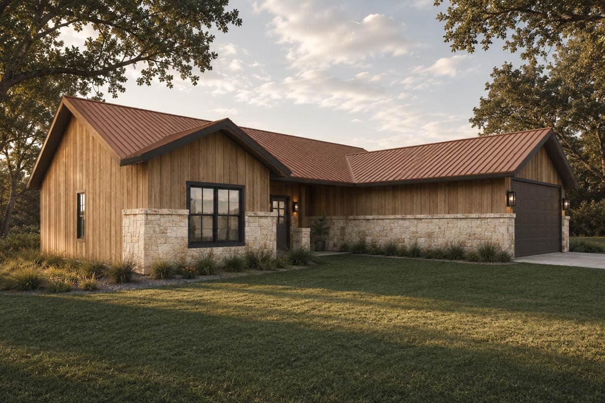 Plan 150032HRP: Three Bedroom New American Ranch House Plan with Two-Car Garage - Image #2 - Craftsman, Mountain, New American, Ranch