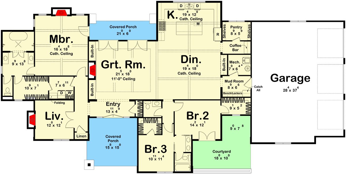 Plan 623657DJ: Hill Country House Plan with 3 Bedrooms and 3-Car Garage - Floor Plan - Image #24 - Hill Country, New American