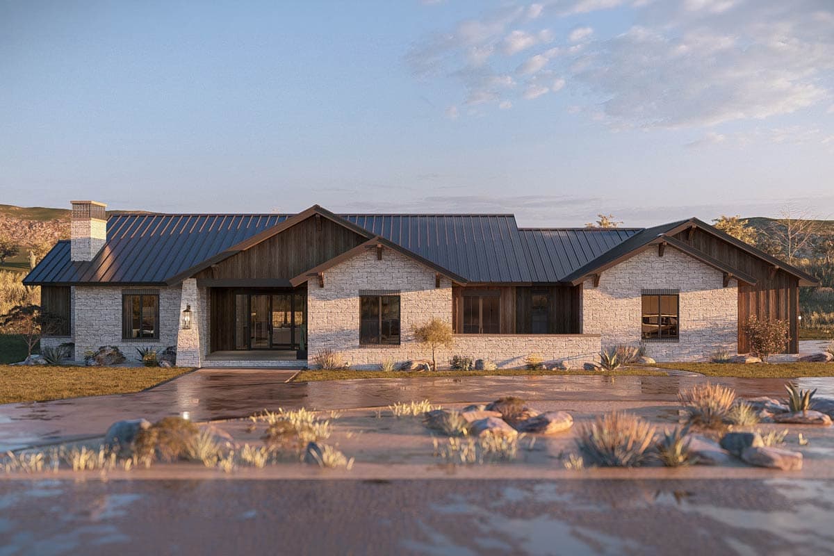Plan 623657DJ: Hill Country House Plan with 3 Bedrooms and 3-Car Garage - Image #3 - Hill Country, New American