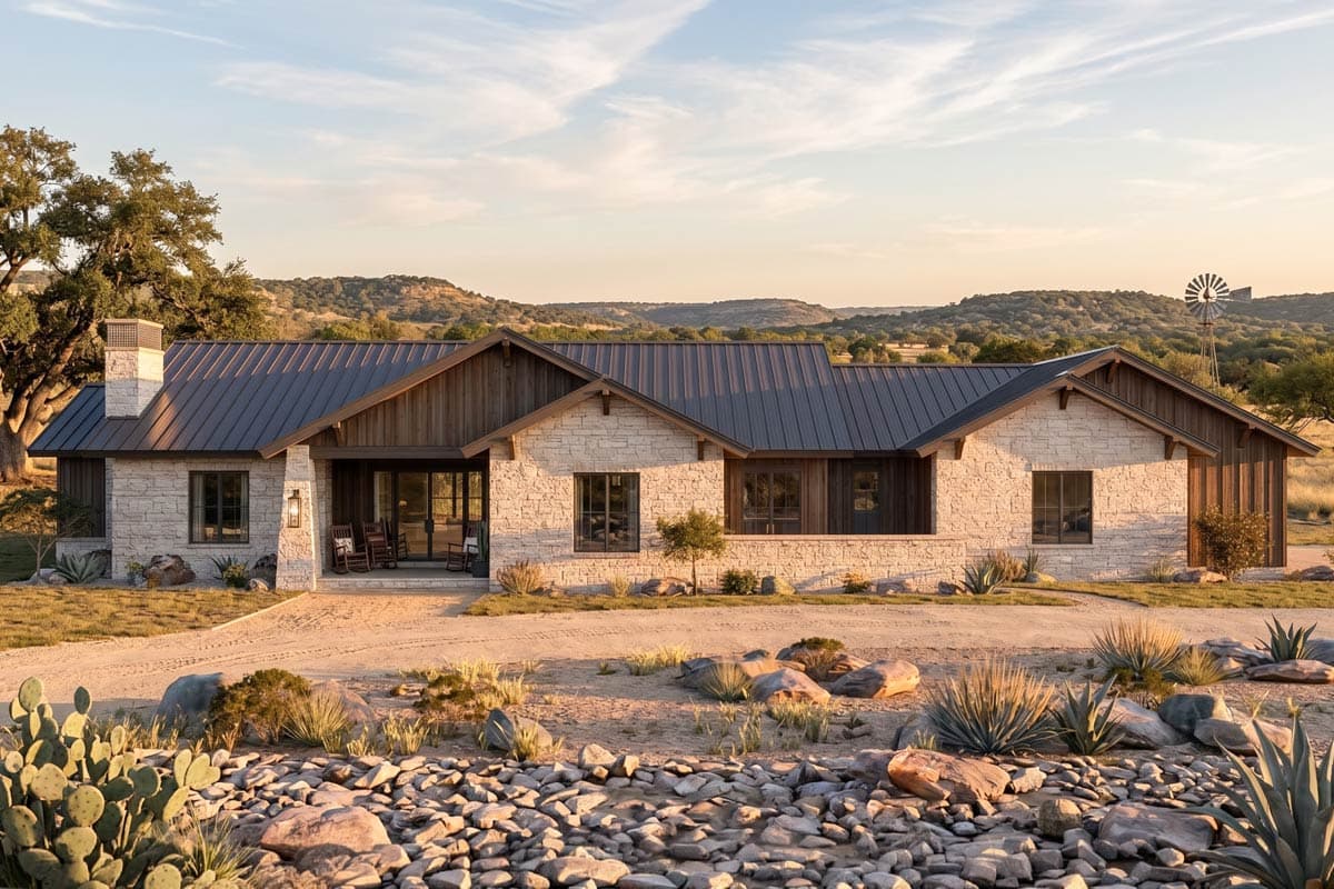 Plan image - 623657DJ:Hill Country House Plan with 3 Bedrooms and 3-Car Garage