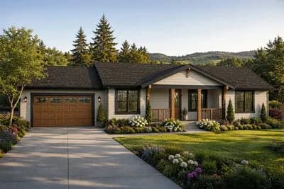 Three Bedroom Farmhouse House Plan with Split Bedroom Layout