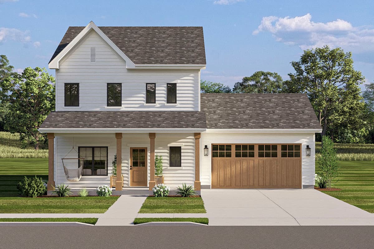 Plan 623658DJ: Two-Story Farmhouse House Plan with Three Bedrooms and Two-Car Garage - Image #3 - Country, Farmhouse, Traditional