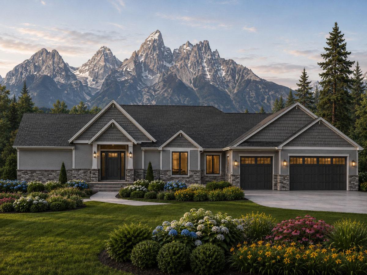 Plan 849116PGE: Craftsman Mountain House Plan with 3-Car Garage and Private Primary Suite - Image #2 - Craftsman, Mountain, Traditional