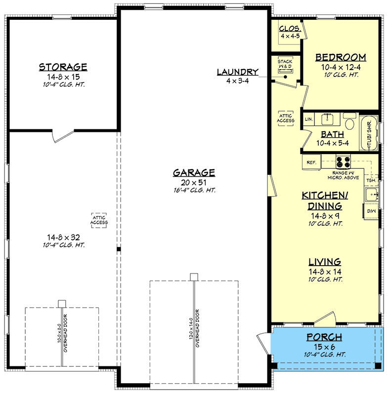 Plan 52052HZ: Charming 1-Bedroom Farmhouse Garage Plan with 630 Sq Ft and RV Garage - Floor Plan - Image #11 - Country, Farmhouse, Southern