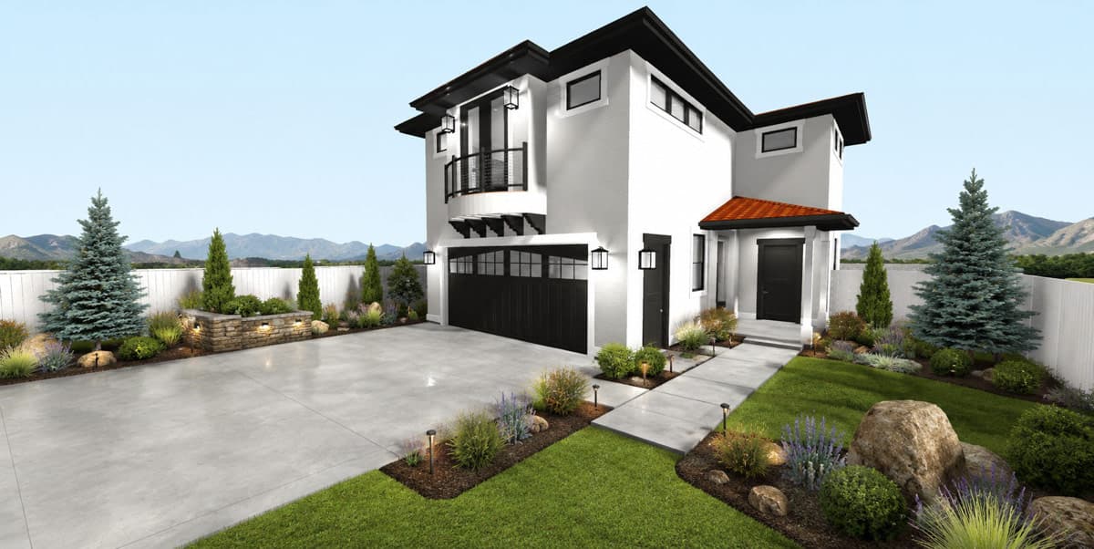 Plan 61762UT: Contemporary Mediterranean House Plan with One Bedroom and Two-Car Garage - Image #2 - Coastal, Contemporary, Mediterranean